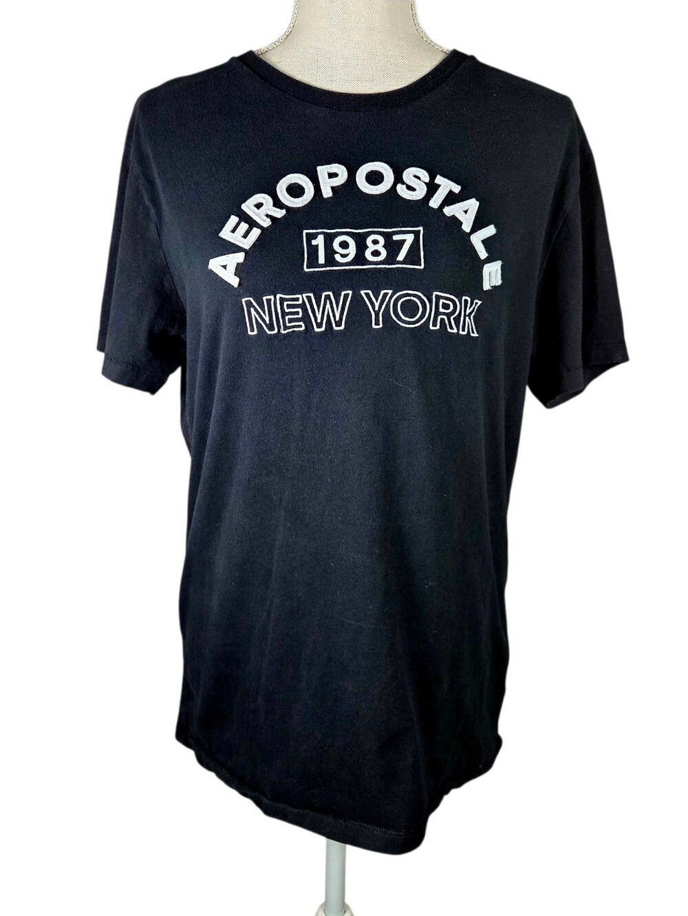 🔥4/$20 Aeropostale "1987" New York T-Shirt Mens Medium -Blue & White